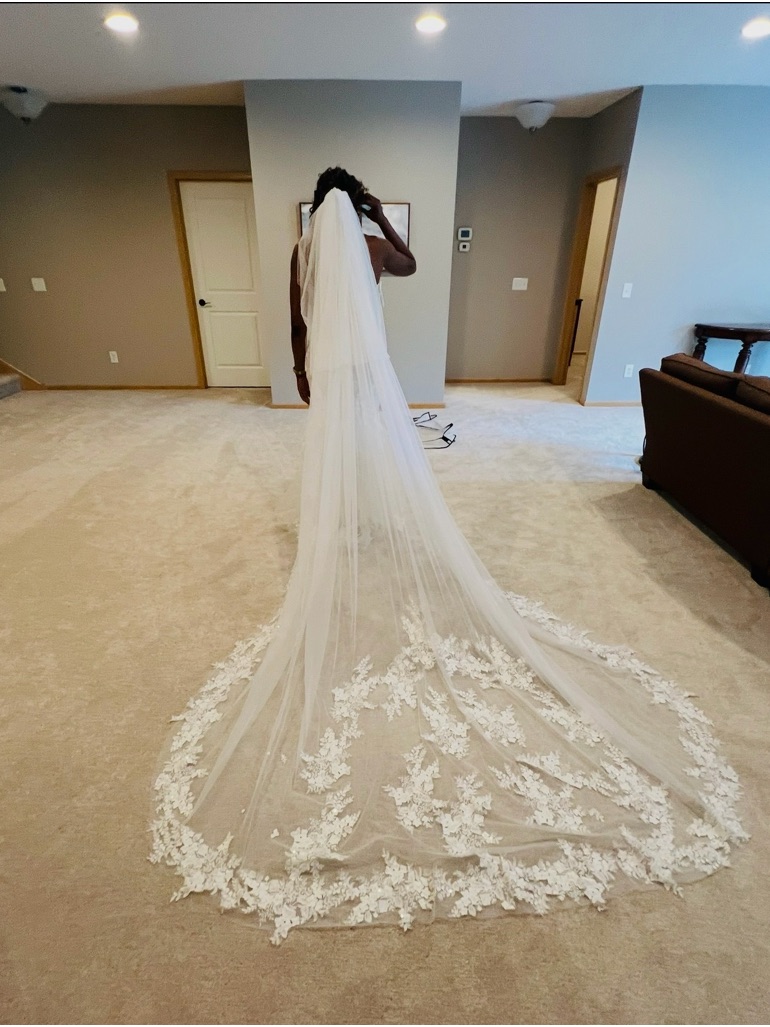 Long Lace-Edged Cathedral Wedding Veil - Ivory